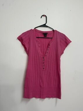 Y2K Henley pink button up top Y2K pink blouse babydoll tee swan knit ribbed cami